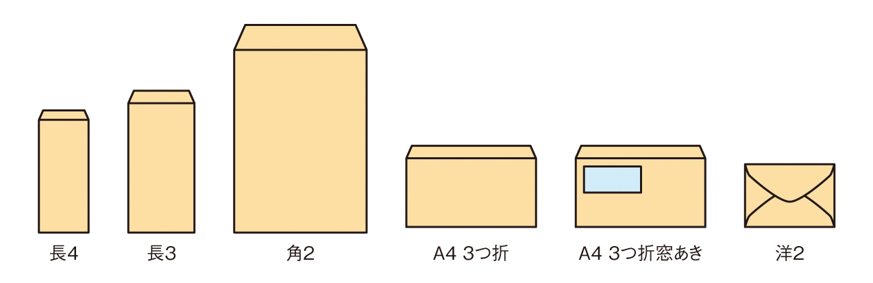 封筒の種類一覧　長3封筒、角2封筒など